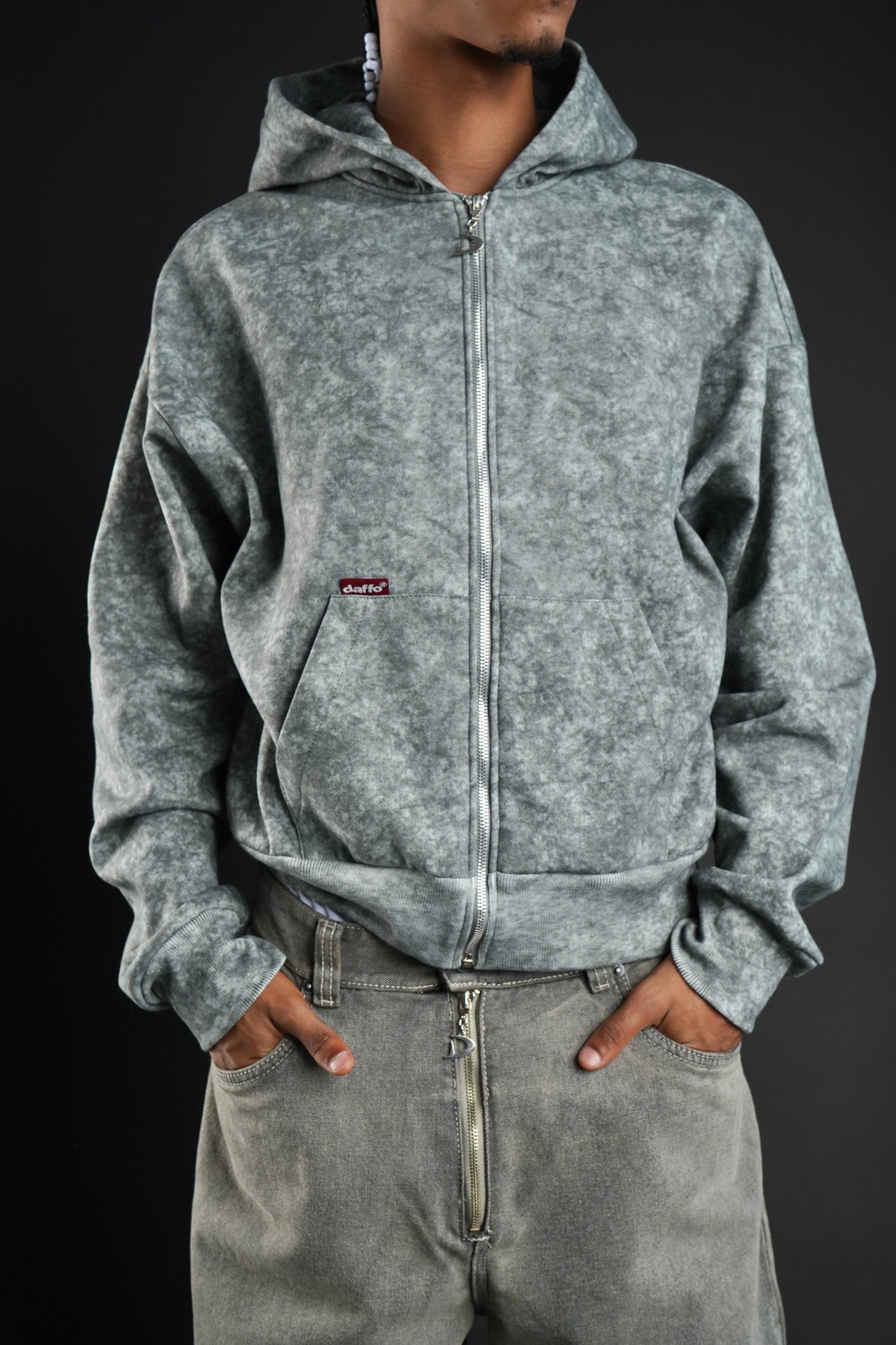 Zip up cropped speckled grey