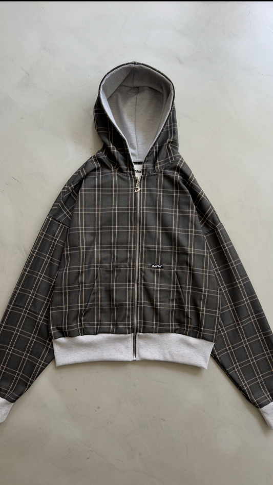 Zip up cropped plaid green