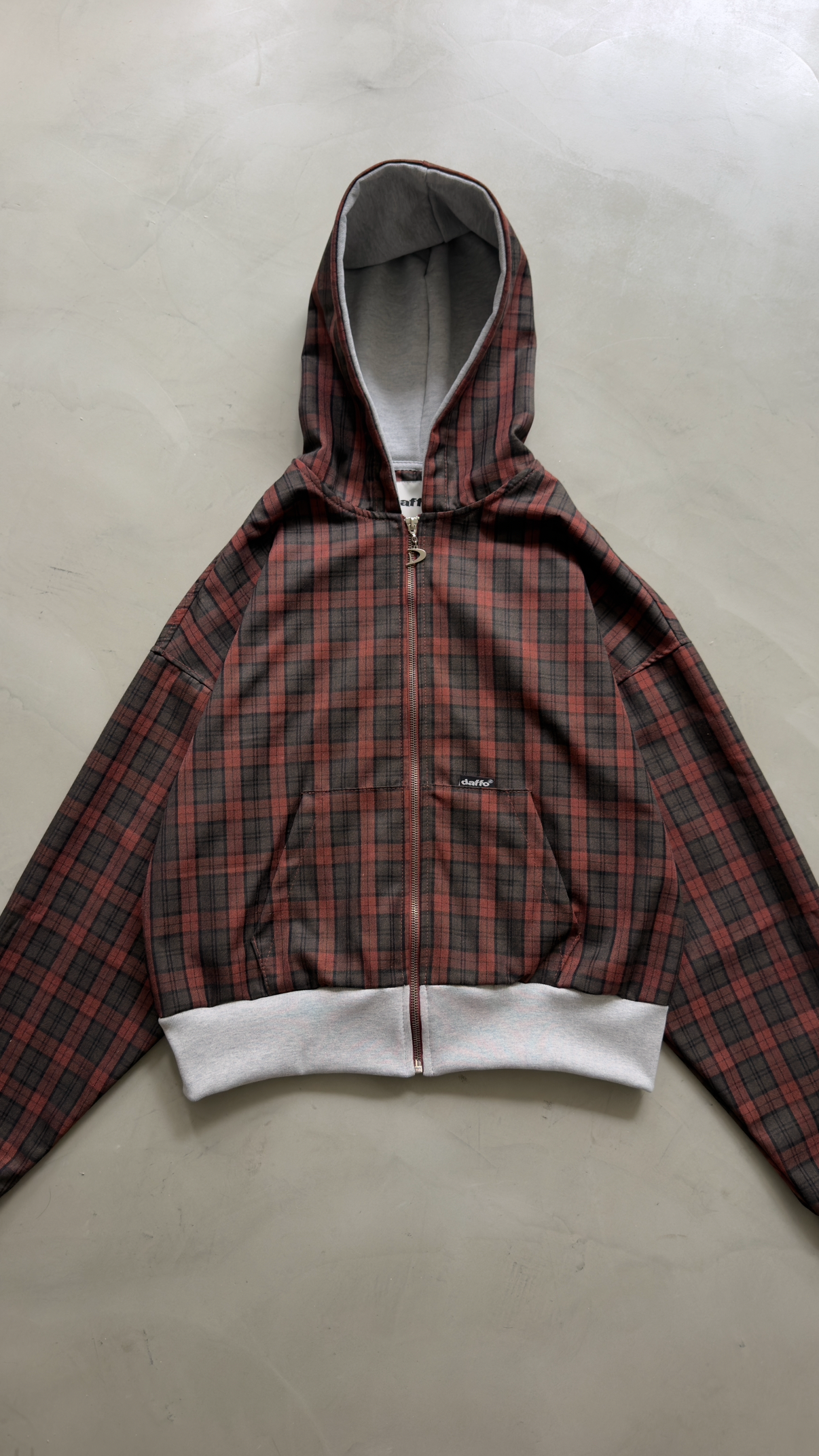 Zip up cropped plaid burgundy