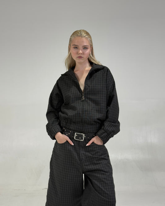 Jacket cropped checks black