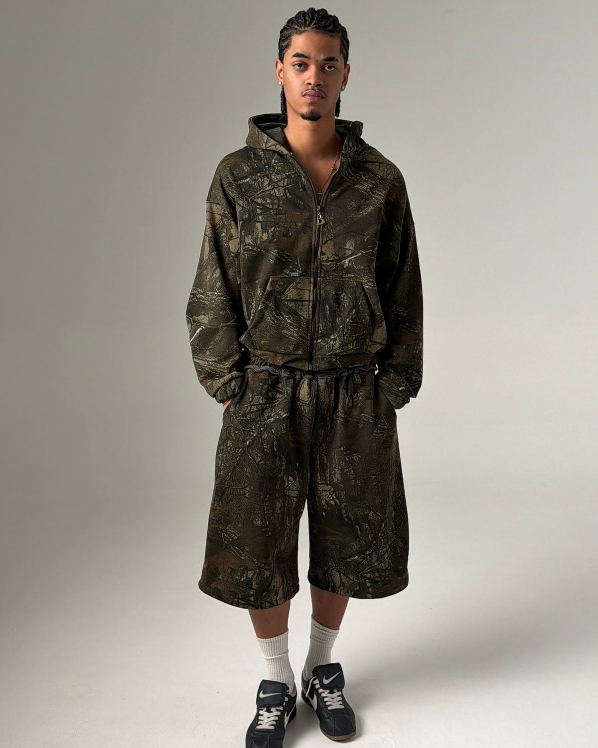 Zip up cropped camo forest
