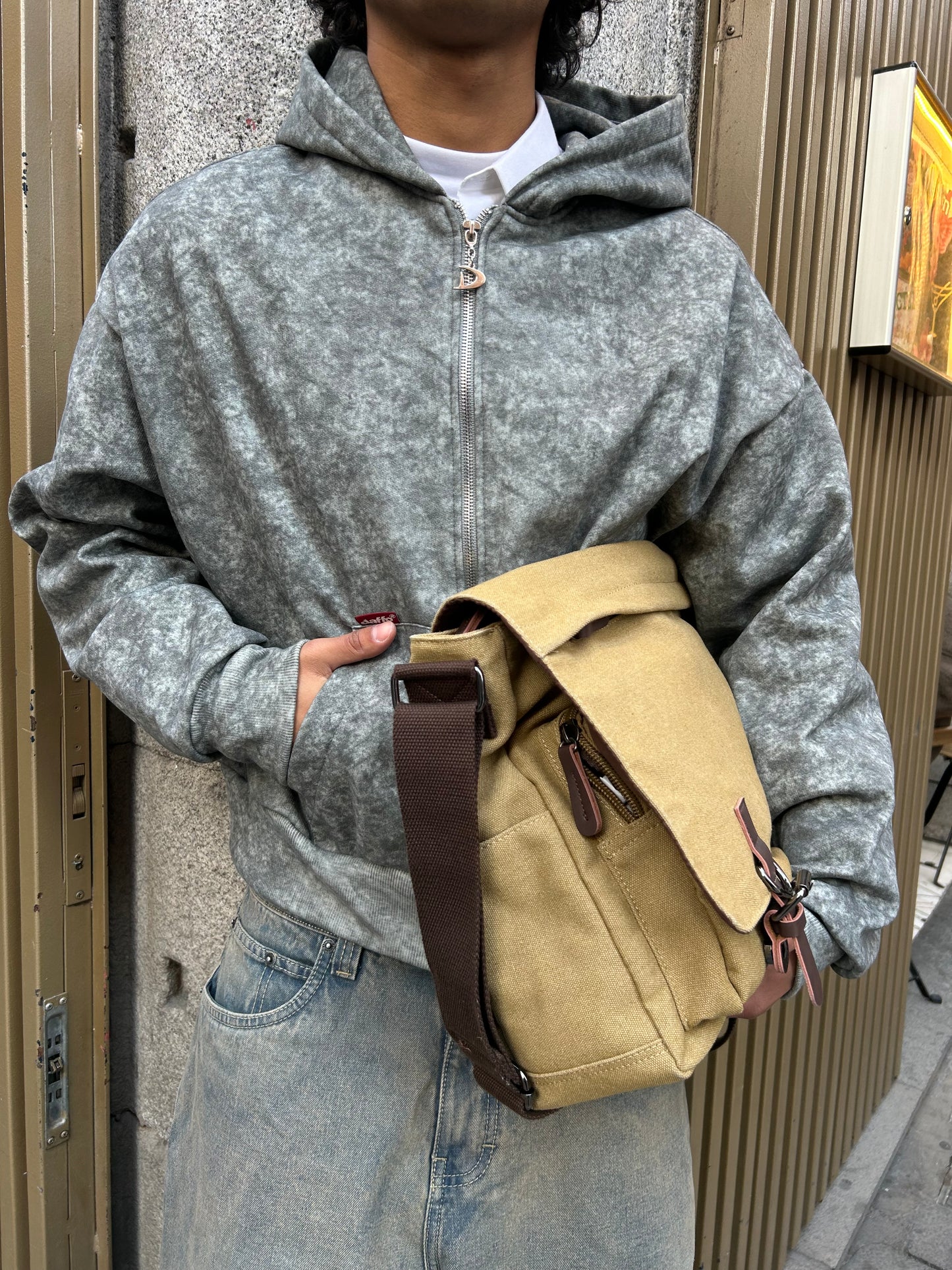 Zip up cropped speckled grey