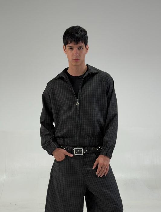 Jacket cropped checks black