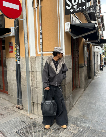 Zip up fur grey