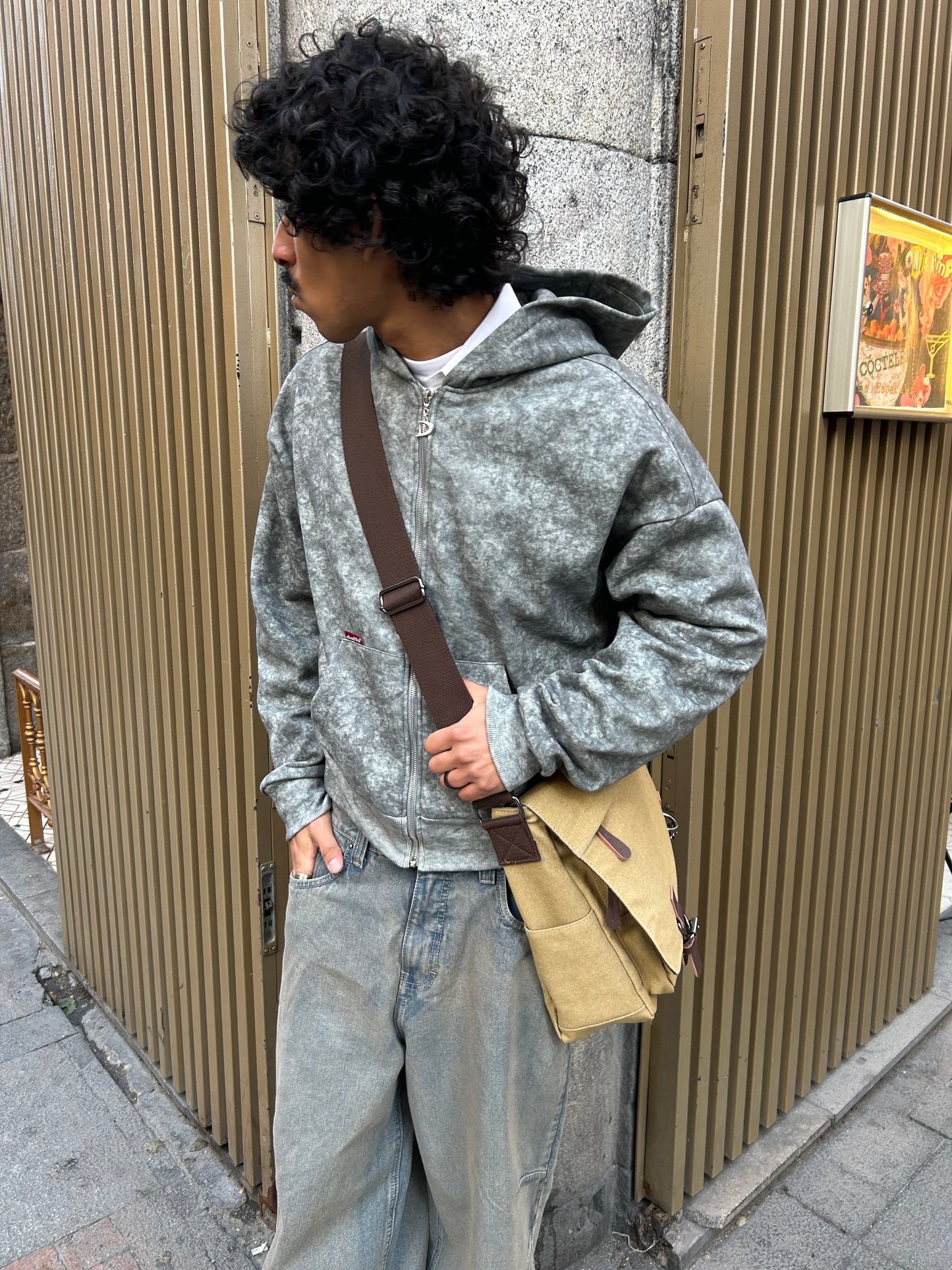 Zip up cropped speckled grey