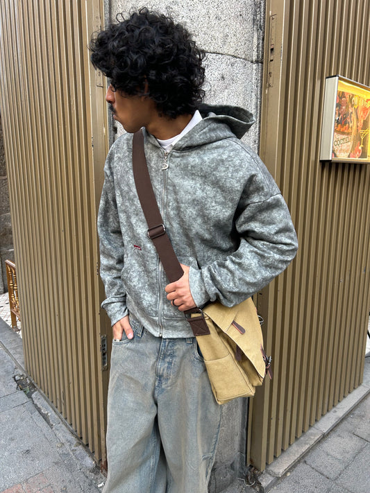 Zip up cropped speckled grey