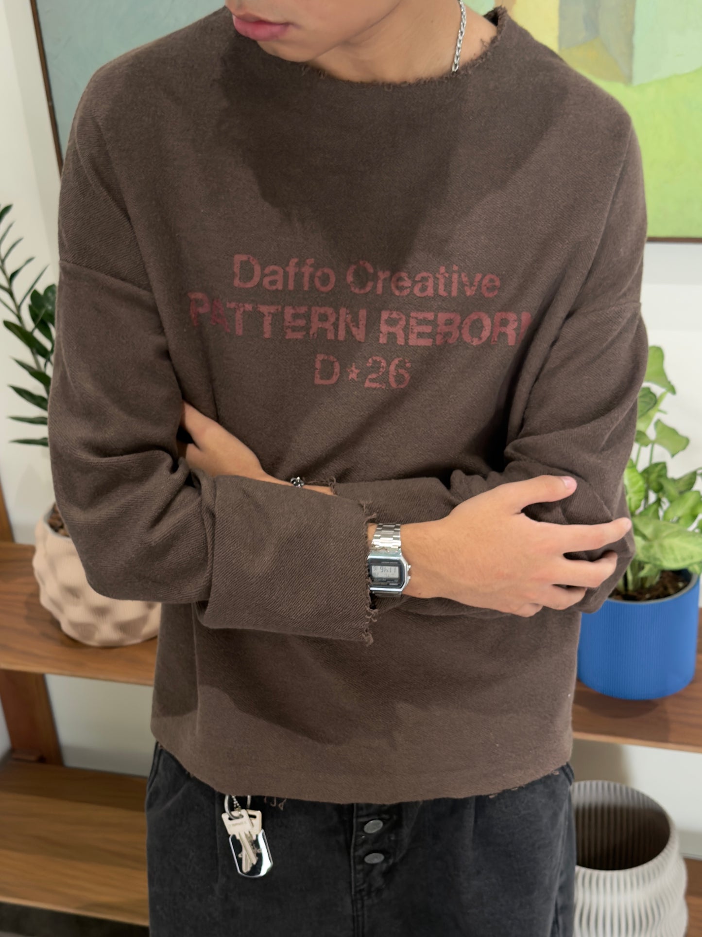 Crewneck sweater pattern reborn brown