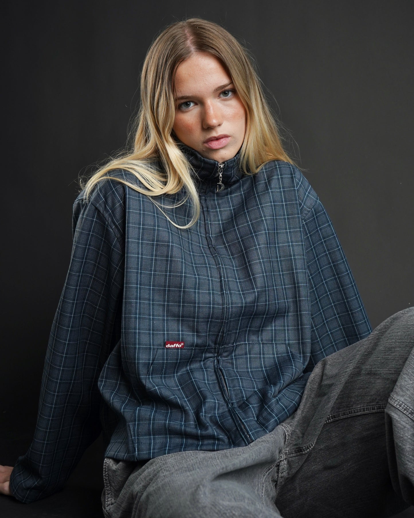 Jacket cropped plaid blue