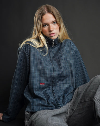 Jacket cropped plaid blue