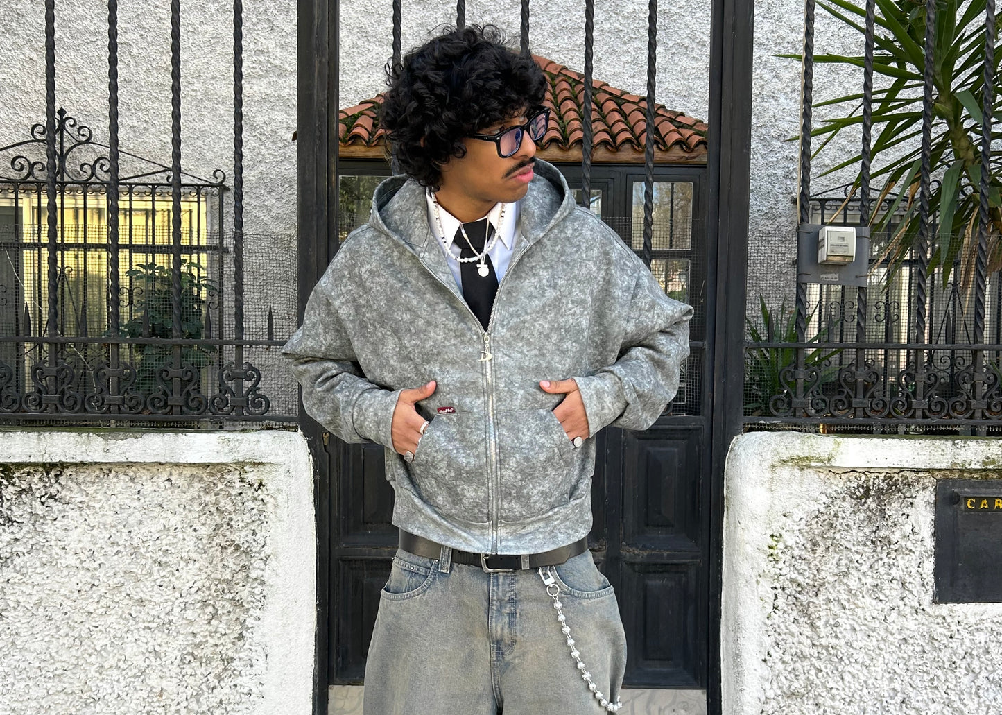 Zip up cropped speckled grey