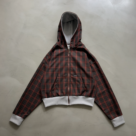 Zip up cropped plaid burgundy