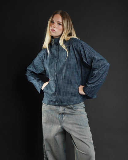 Jacket cropped plaid blue