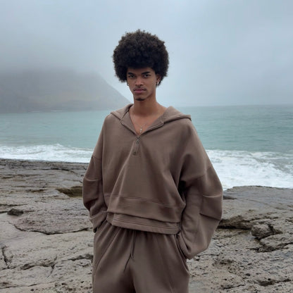Zip hoodie pliegue cocoa