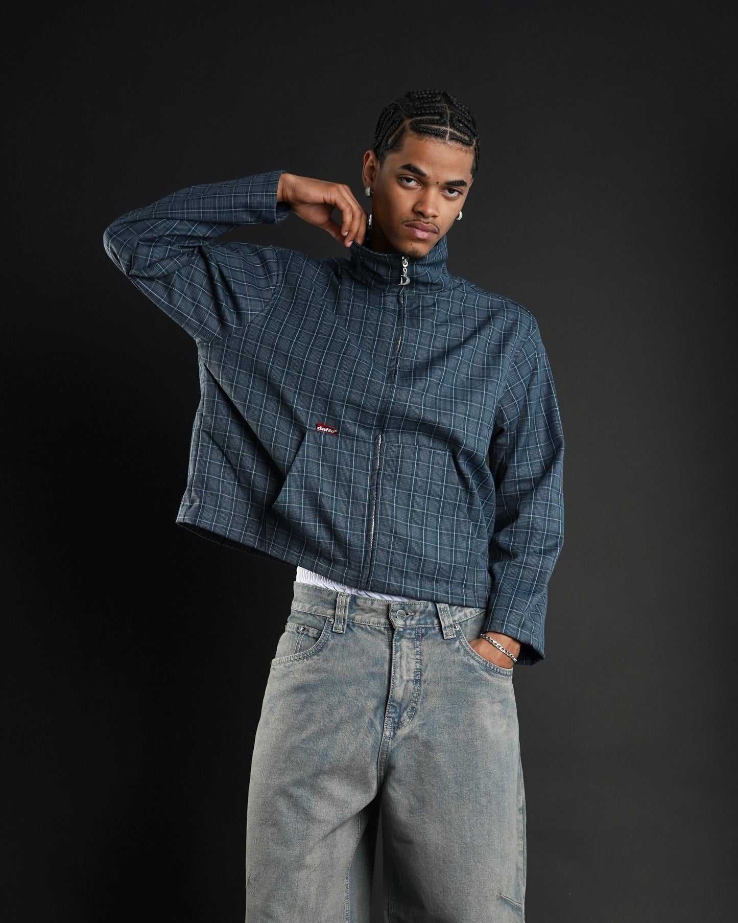 Jacket cropped plaid blue