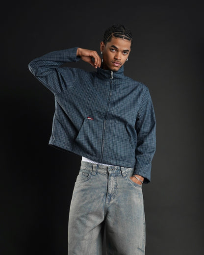 Jacket cropped plaid blue