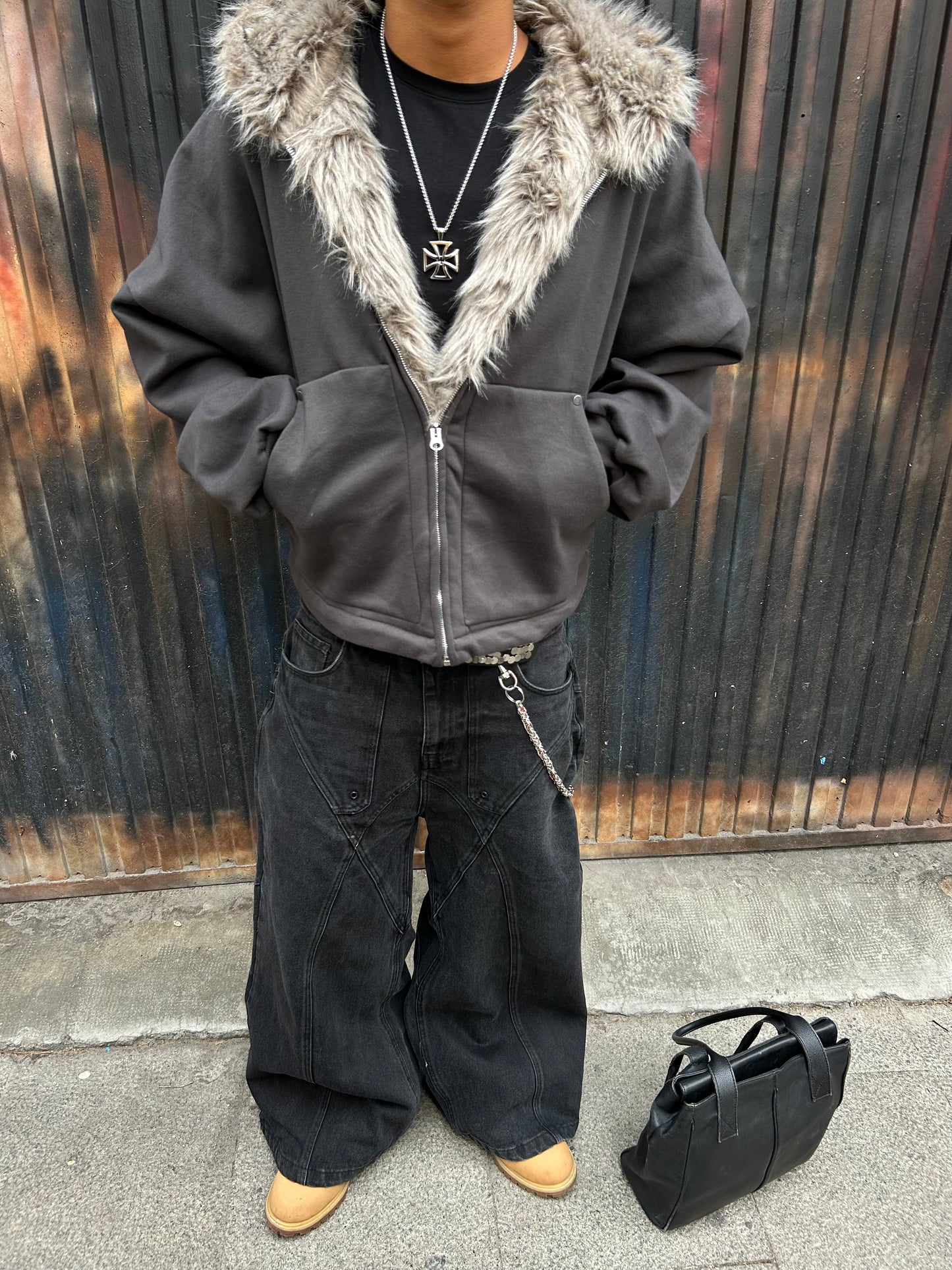 Zip up fur grey