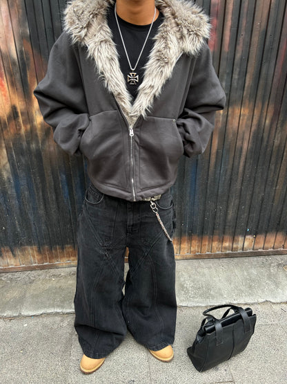 Zip up fur grey