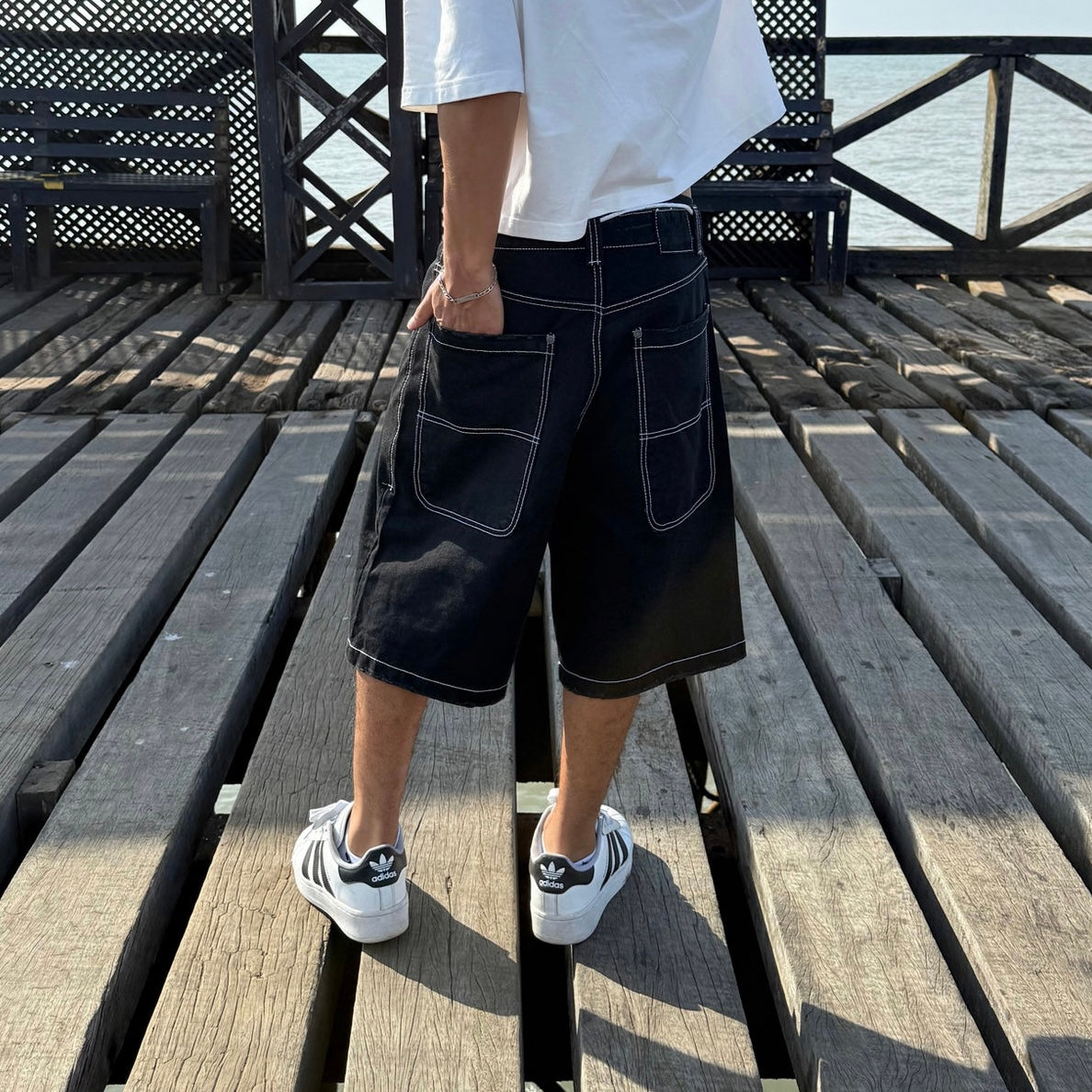 Jort denim white stitching