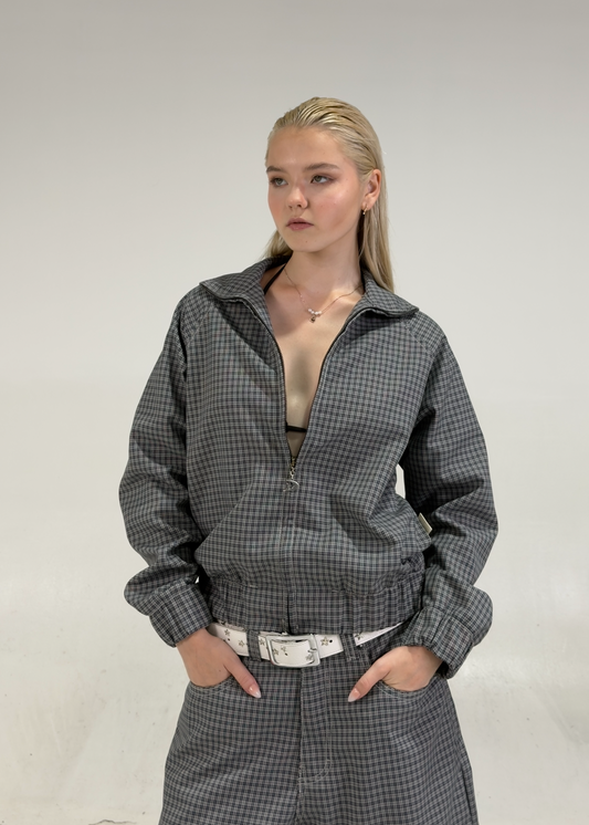 Jacket cropped checks lead
