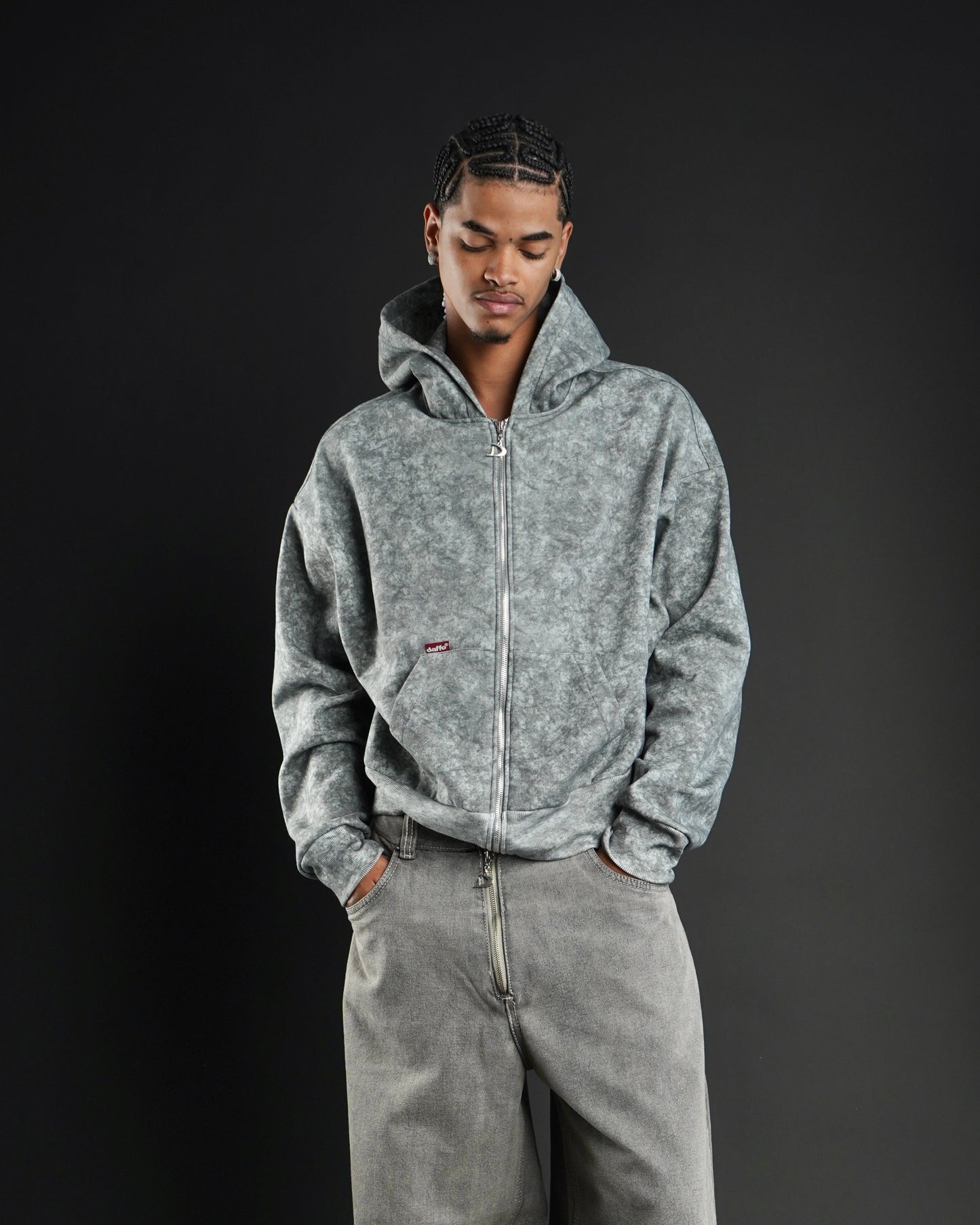 Zip up cropped speckled grey