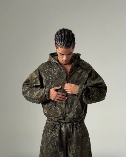 Zip up cropped camo forest