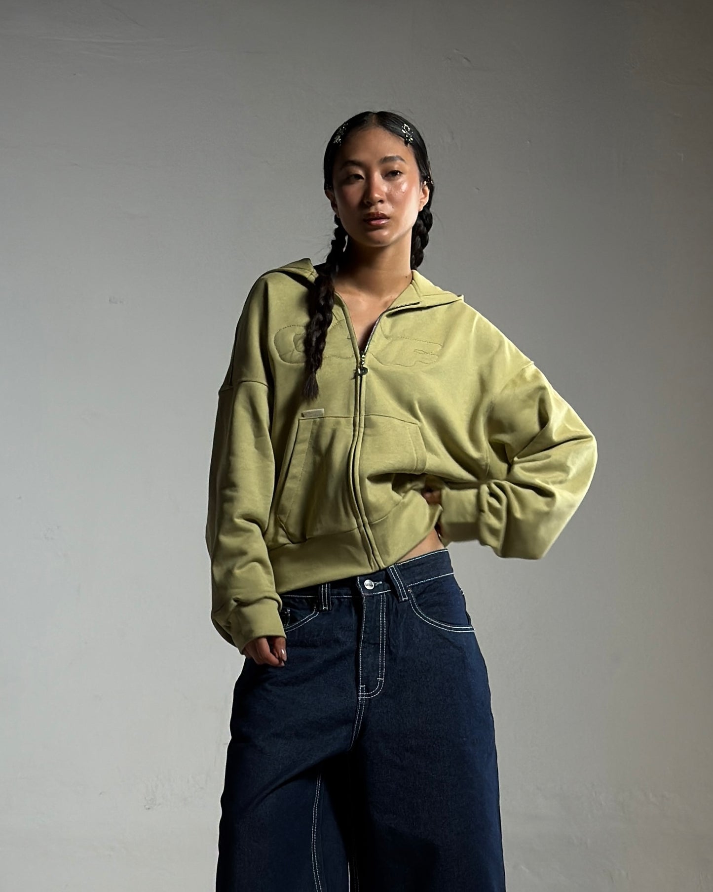 Zip up cropped DAF apple green