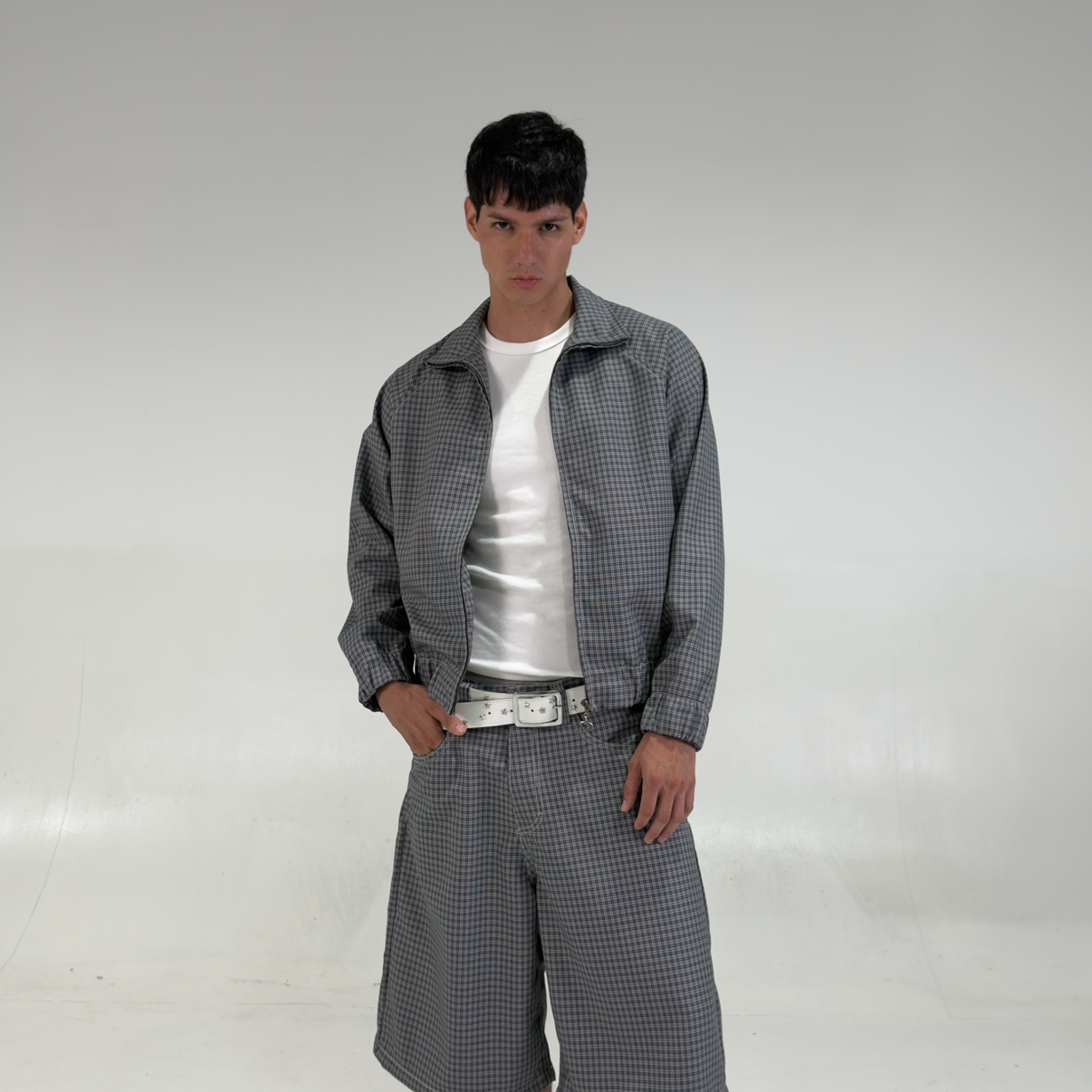 Jacket cropped checks lead