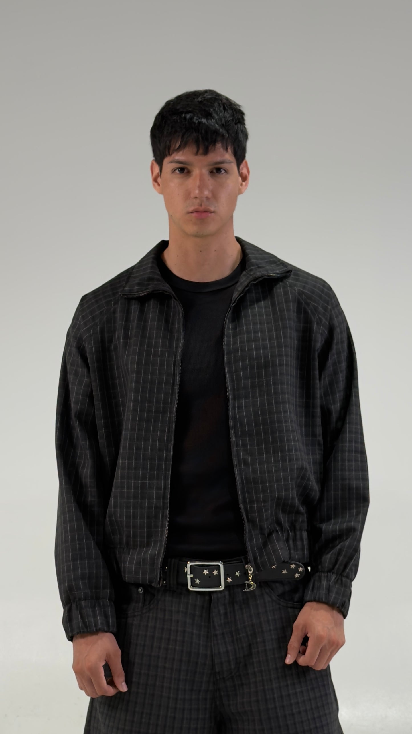 Jacket cropped checks black