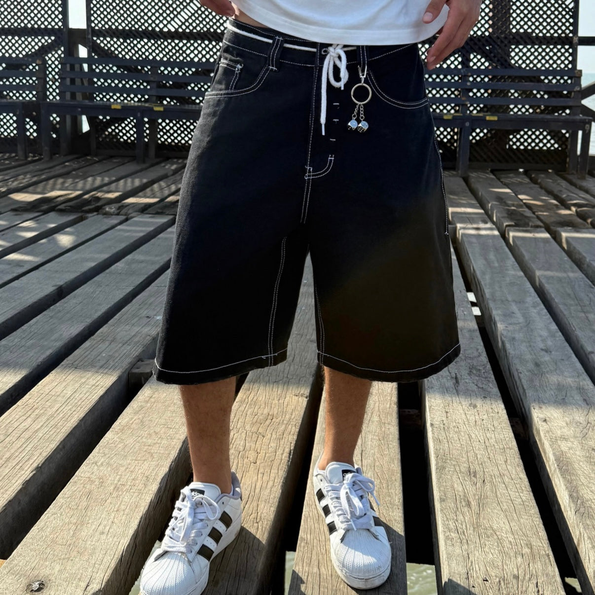 Jort denim white stitching