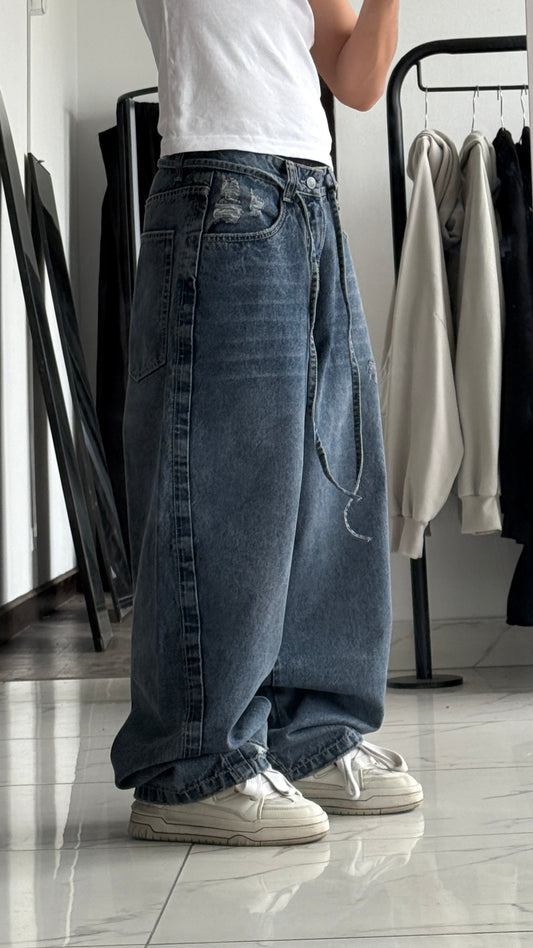 Super baggy pliegue azul