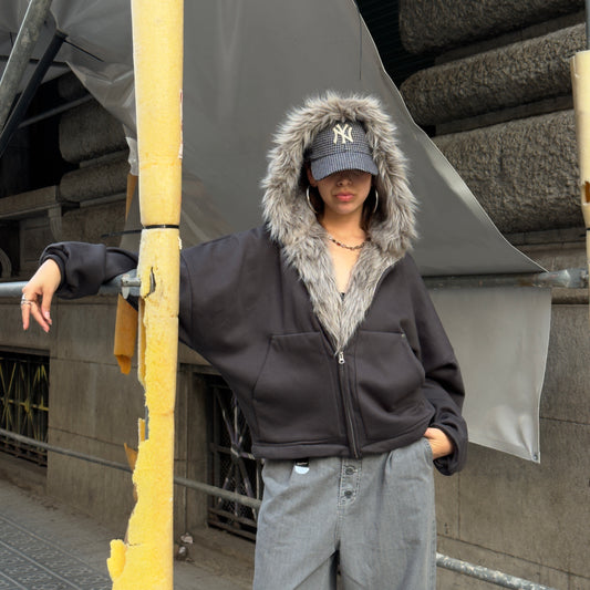 Zip up fur grey