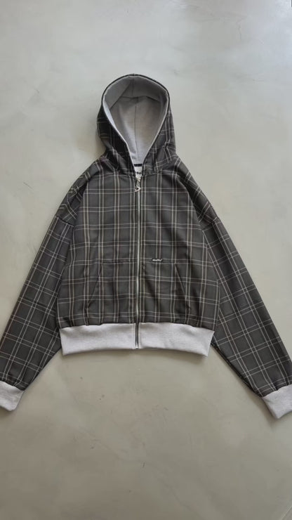 Zip up cropped plaid green